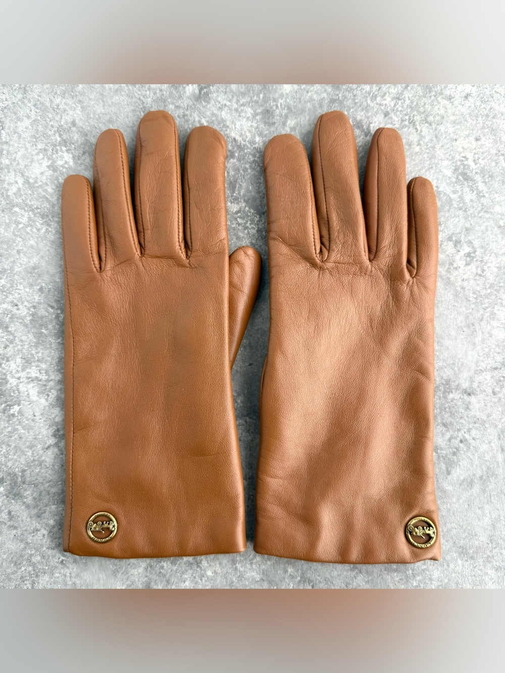 Coach Women's Sculpted Signature Leather Tech Brown Gloves size 6.5
